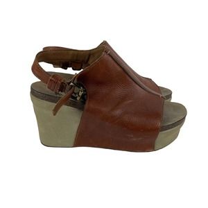 OTBT Jaunt Women's 8M Brown Leather Wedge Platform Sandals Peep Open Toe Shoes